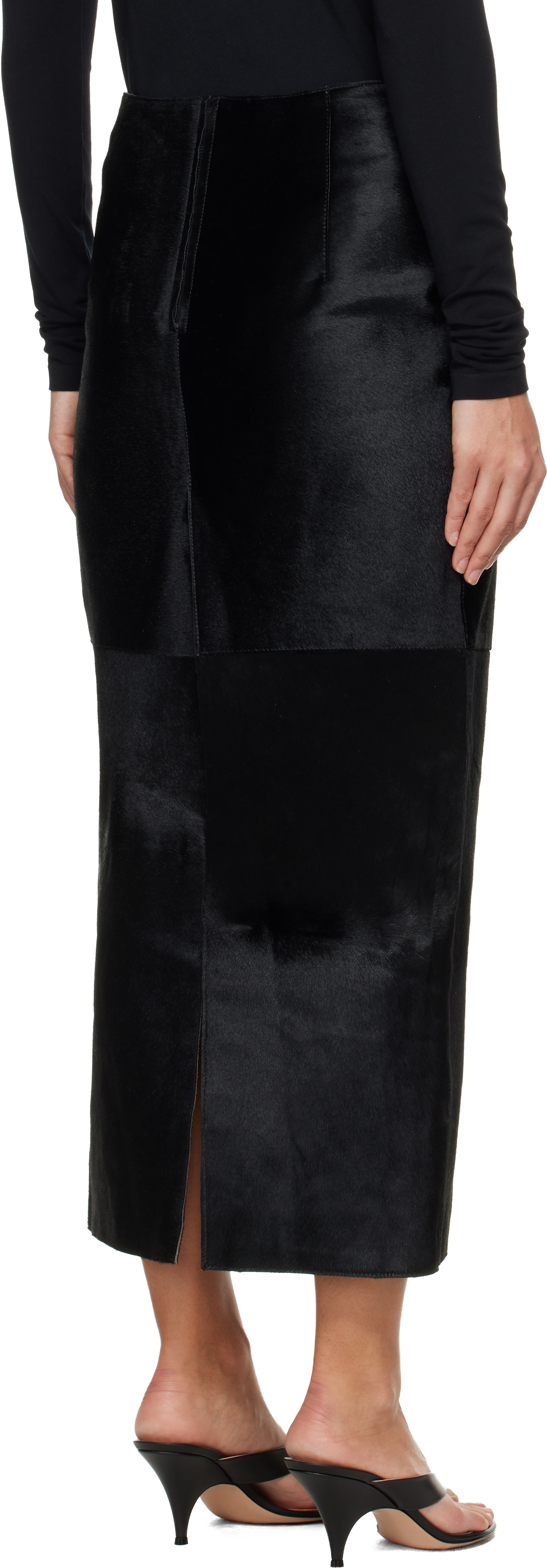 Black Elisse Long Pencil Ponyhair Skirt