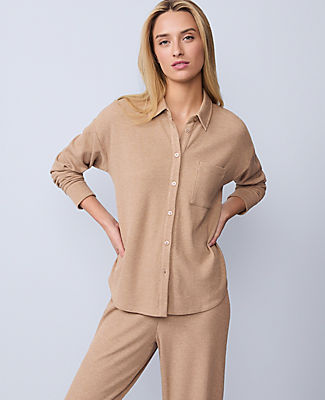 Ann Taylor Waffle Button Down Lounge Top