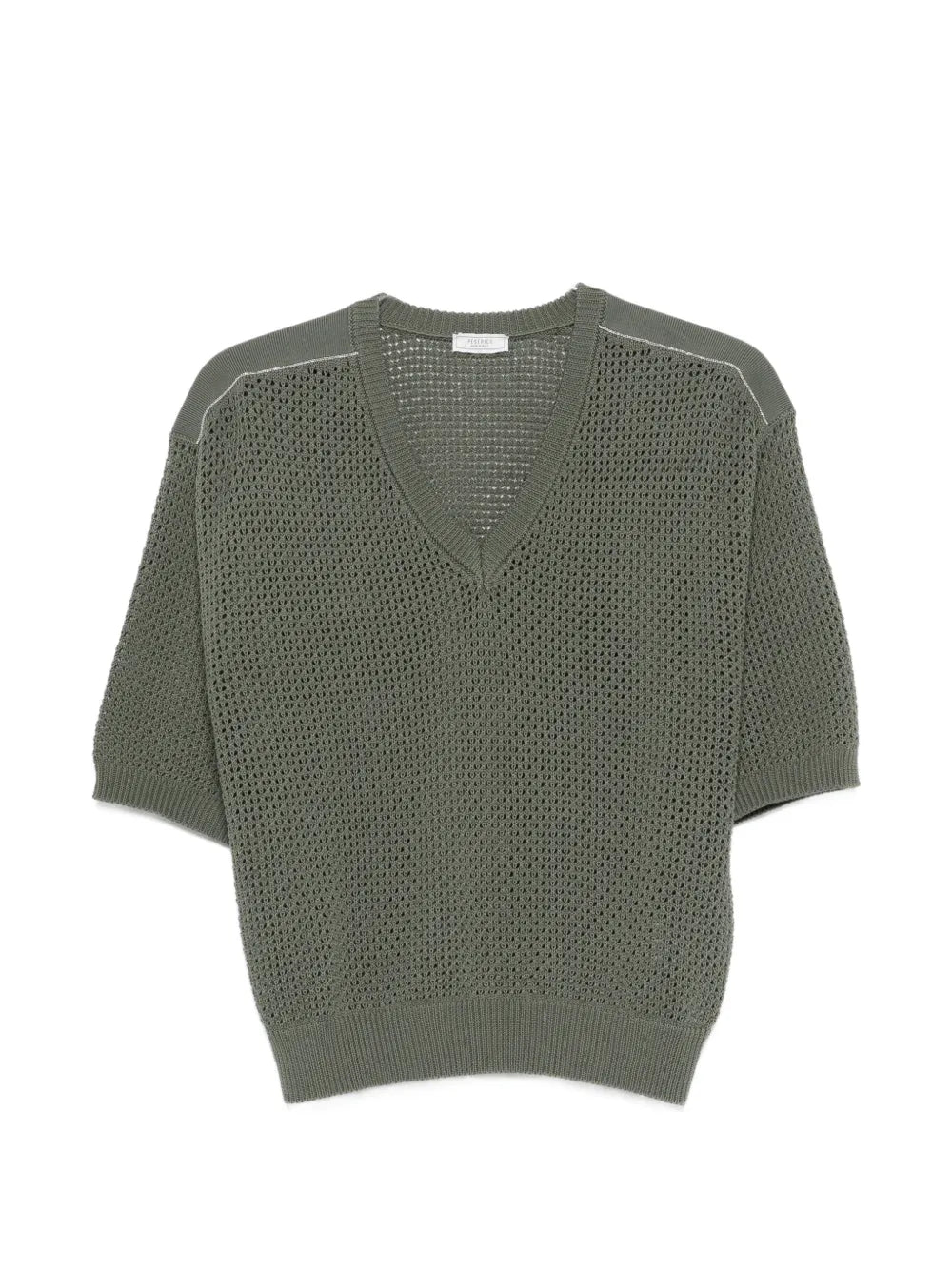 Open-Knit V-Neck Sweater — Green