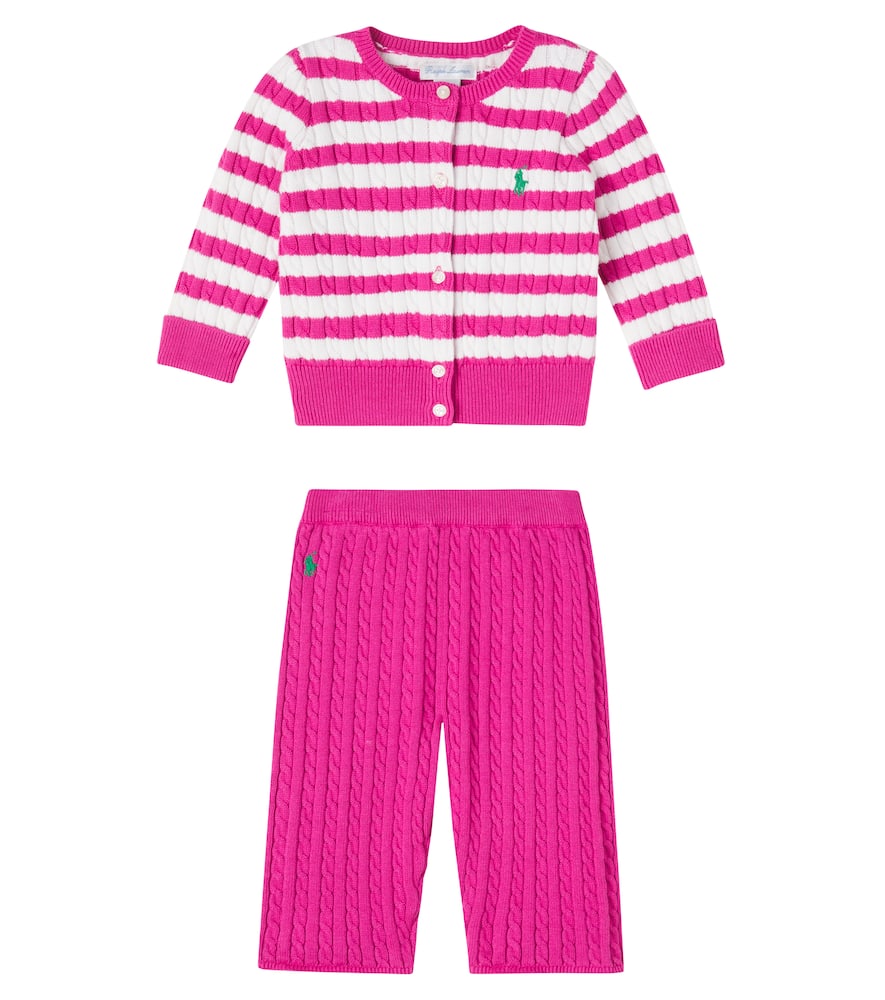 Baby cable-knit cotton cardigan and pants set