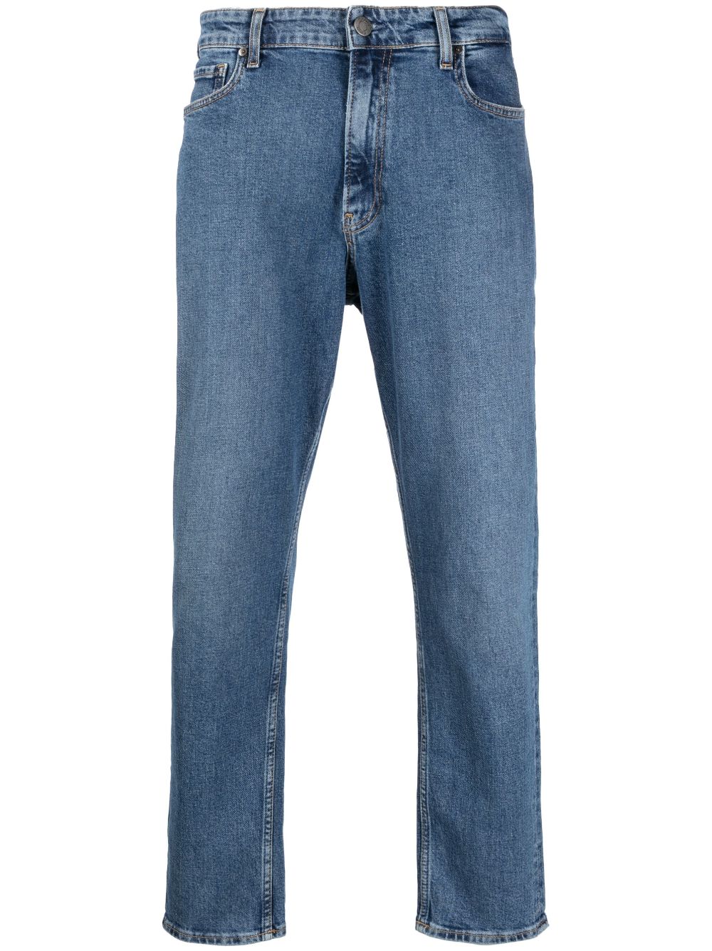 Logo-patch mid-rise tapered jeans - Blue