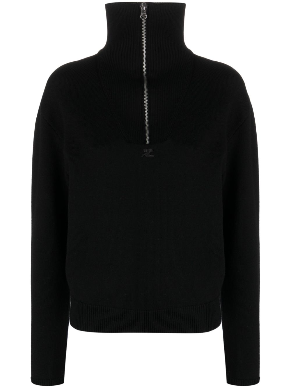 Logo-patch half-zip jumper - Black