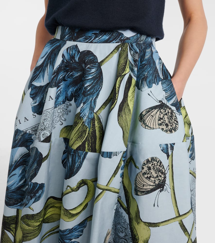 Floral cotton poplin midi skirt