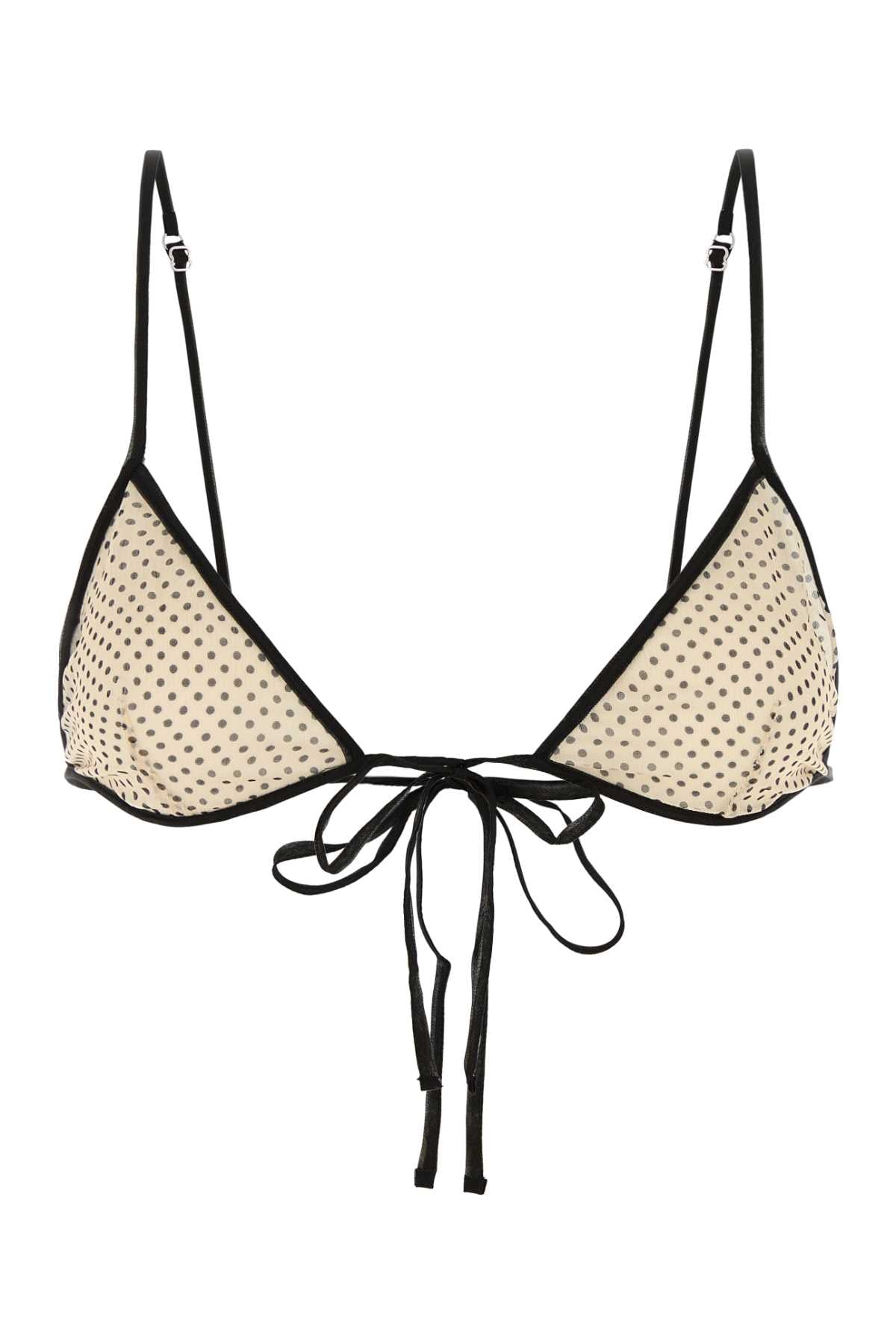 Printed Silk Chiffon Bikini Top — Beige