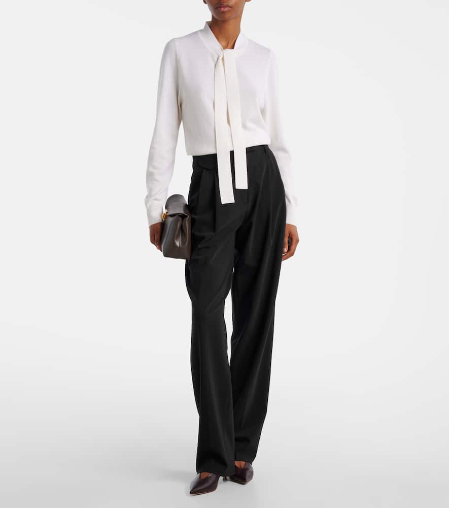 Tie-neck wool and cashmere sweater