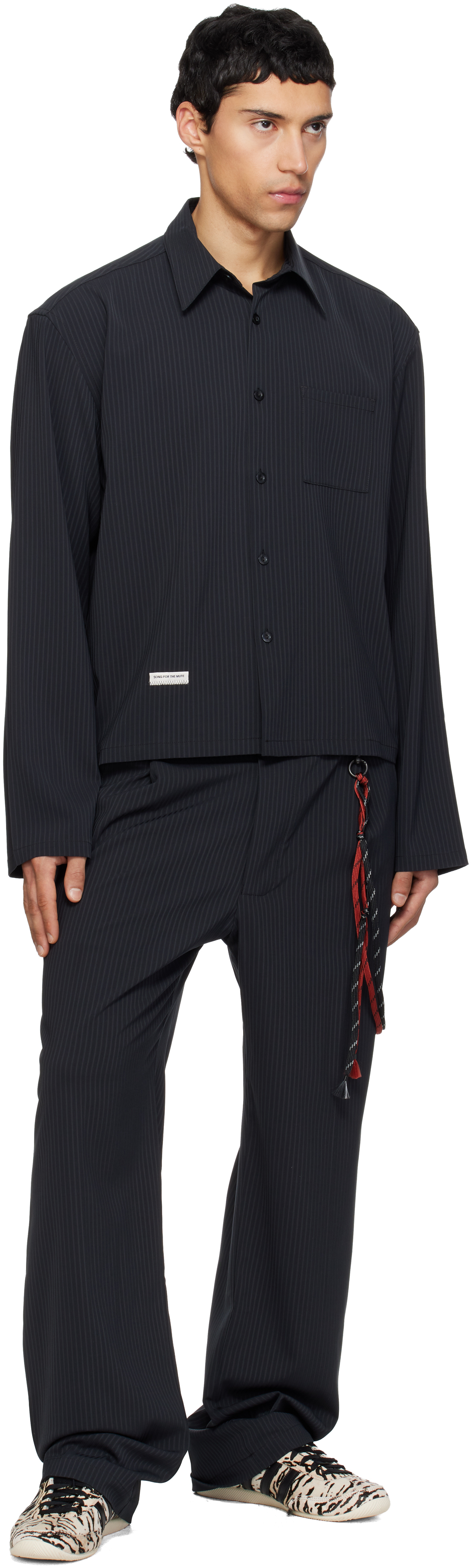 Navy Pinstripe Gabardine L/S Shirt