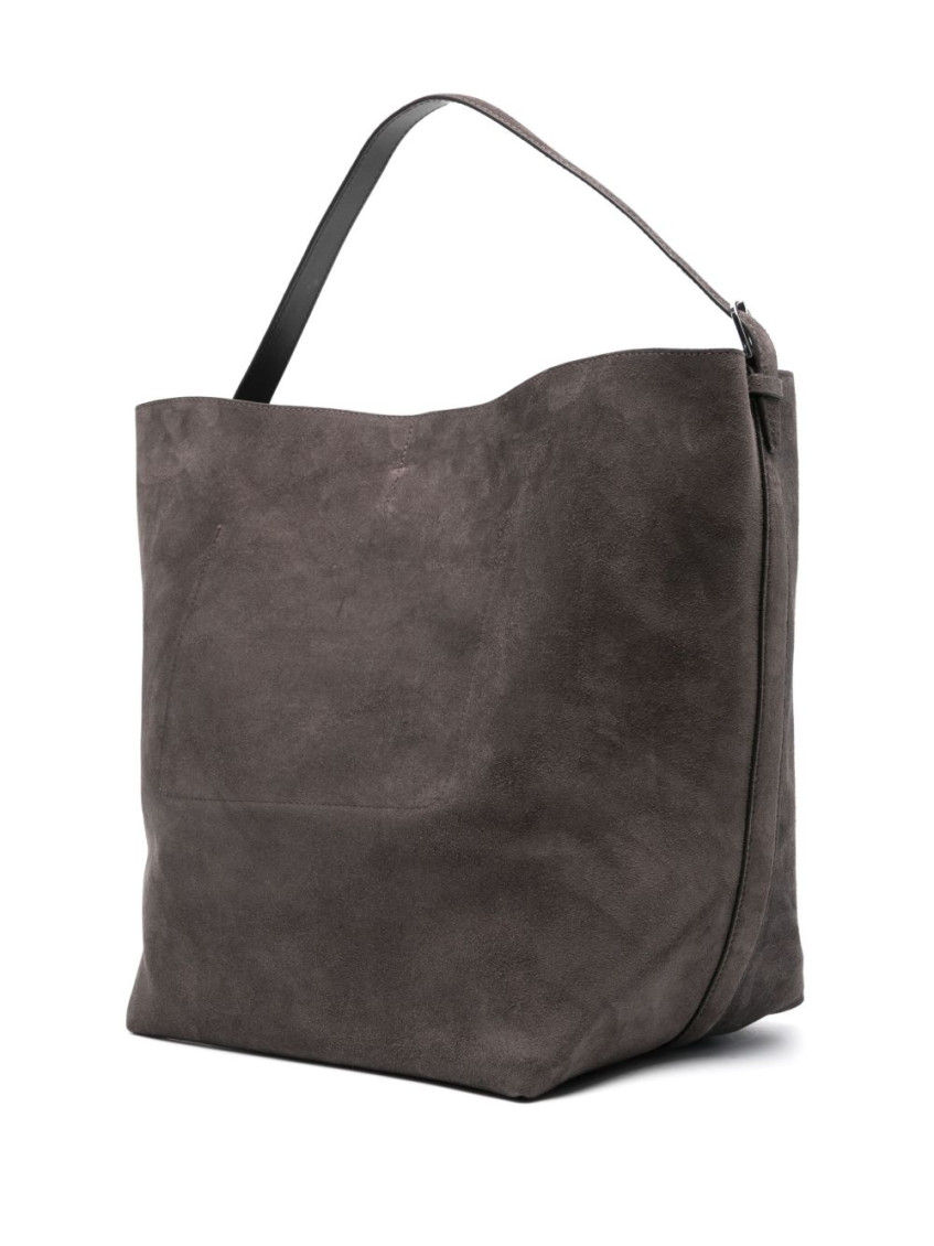 Open-top suede tote bag - Grey