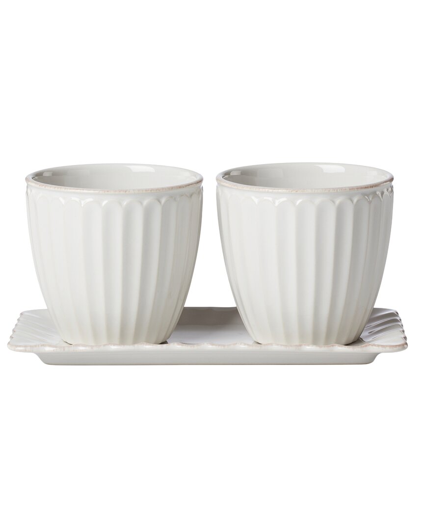 French Perle Scallop 3Pc Herb Pots & Tray Set