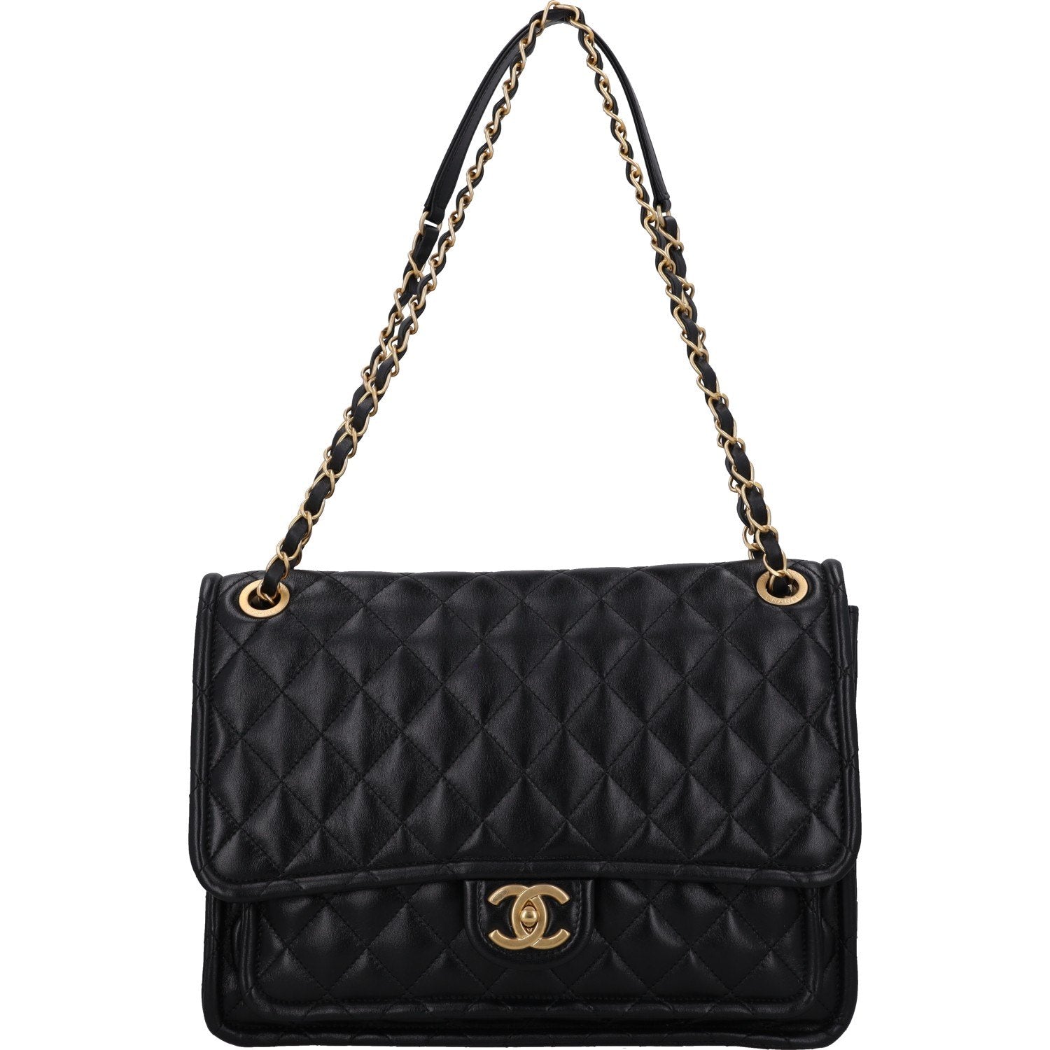 Maxi Lambskin Flap Bag — Black