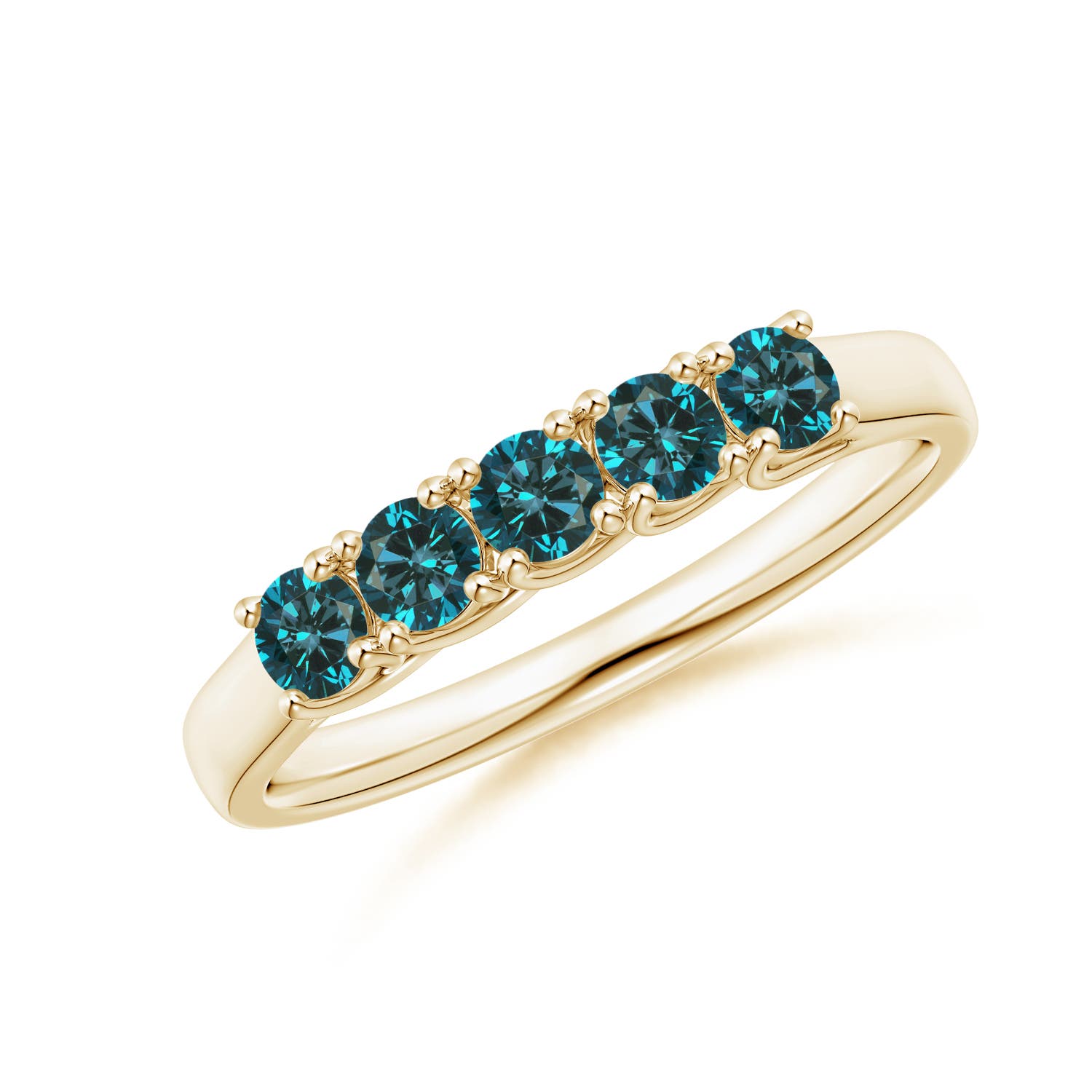 Angara 0.43 Carat Half Eternity Five Stone Enhanced Blue Diamond Wedding Ring in 14K Yellow Gold
