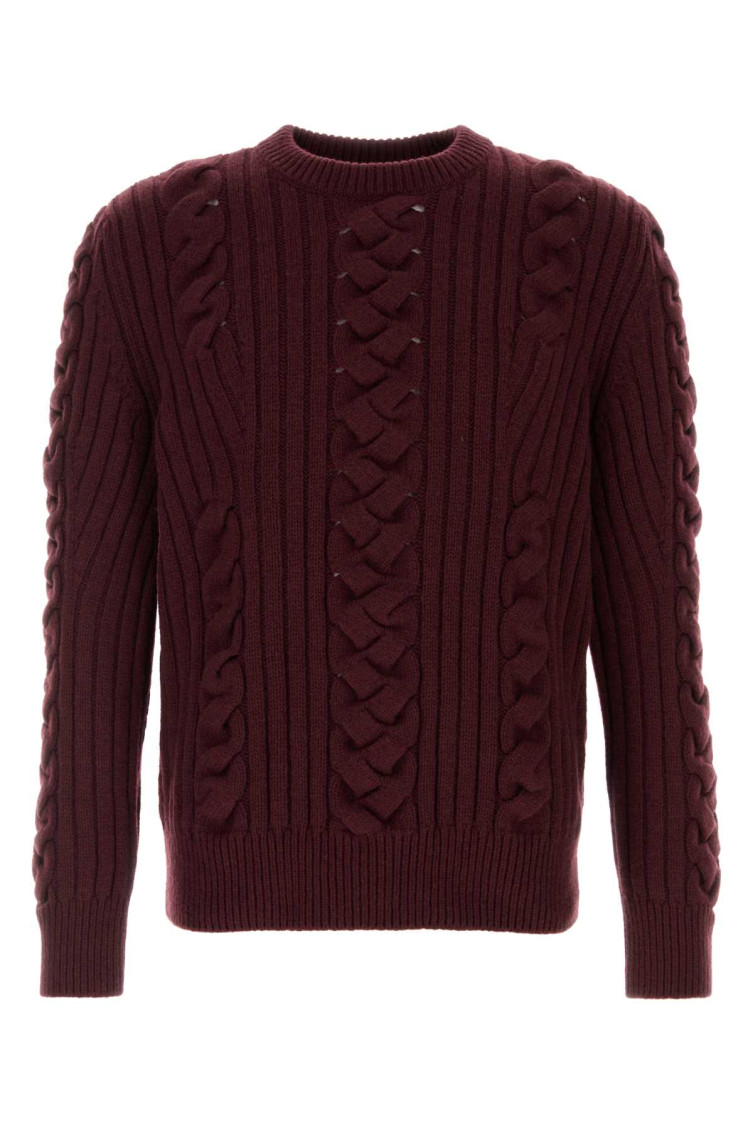 Maroon Crewneck Cable Knit Sweater