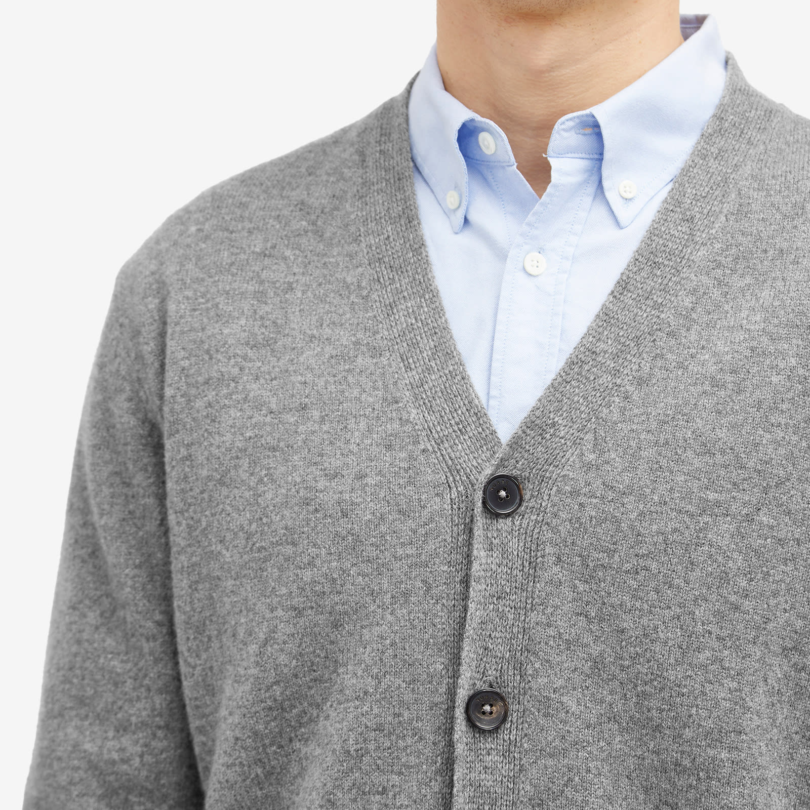 Men's Standard Lambswool Knit Cardigan in Grey Melange
