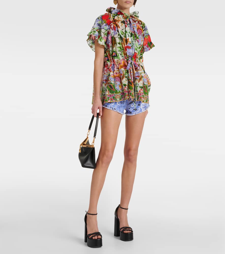 Floral ruffled cotton blouse
