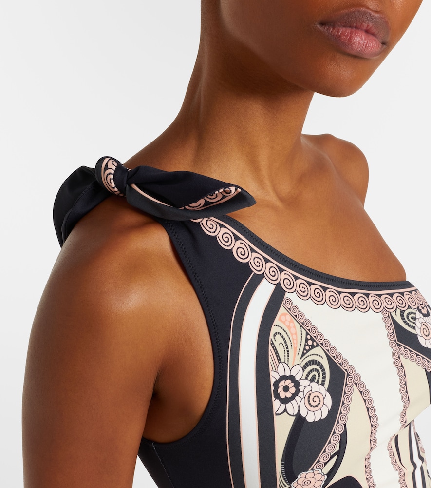Goddess printed one-shoulder swimsuit