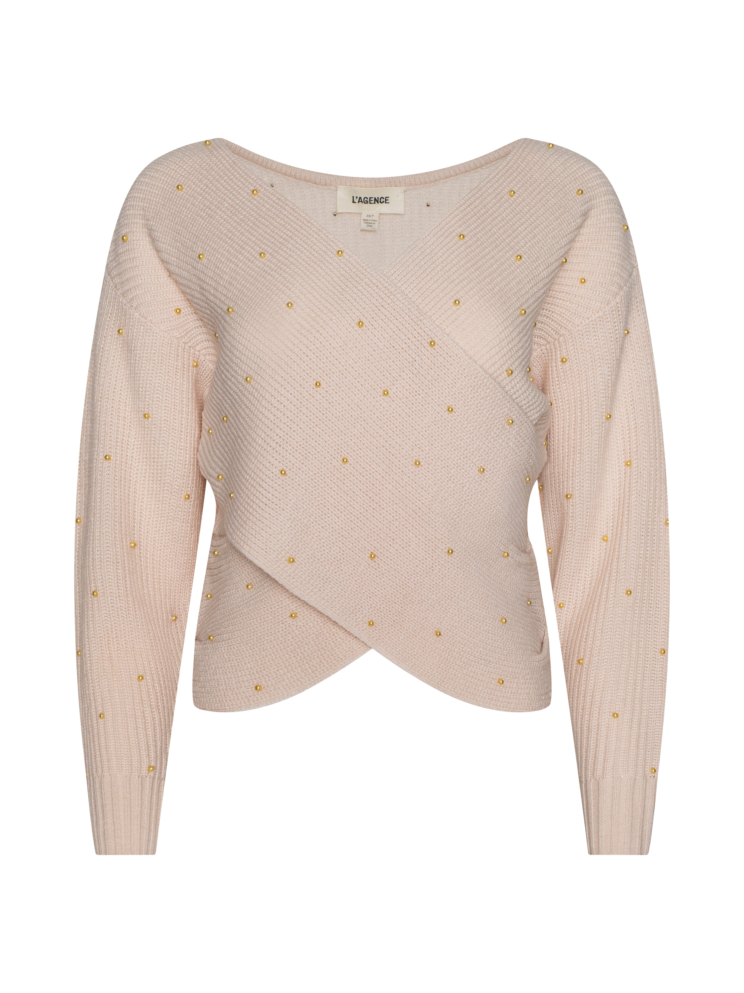 Antonella Crossover Sweater In Soft Blush/gold