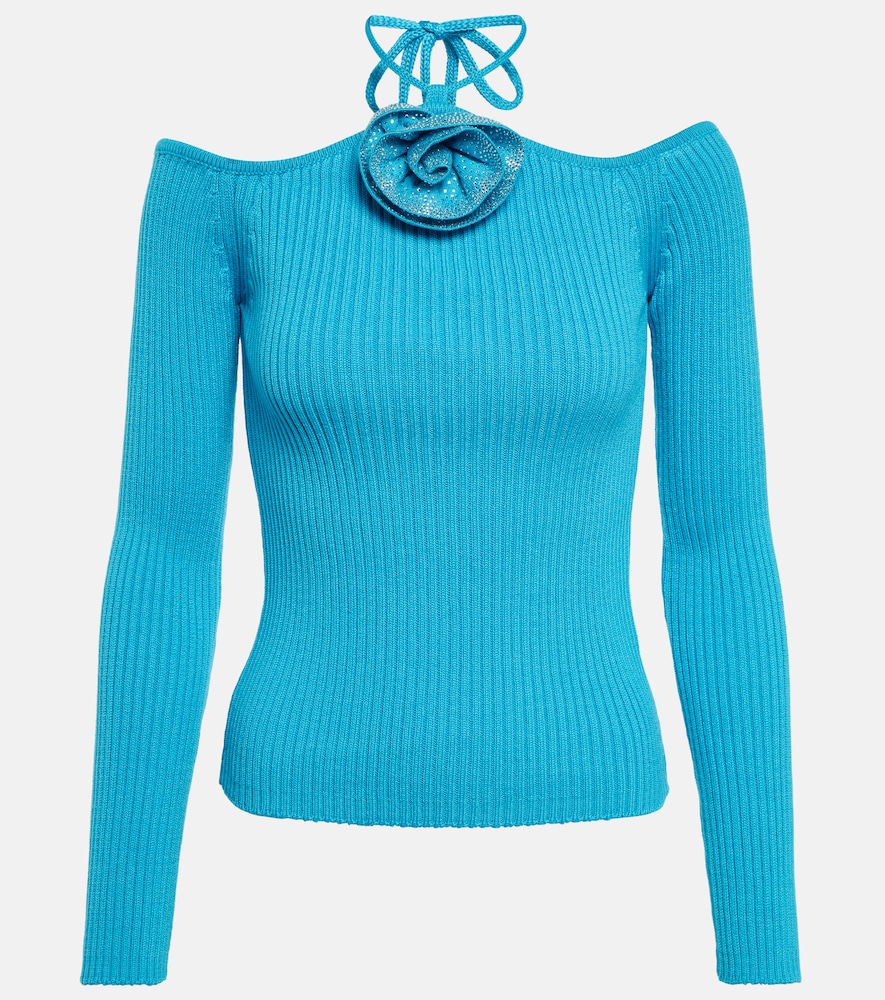 Embellished ribbed-knit top
