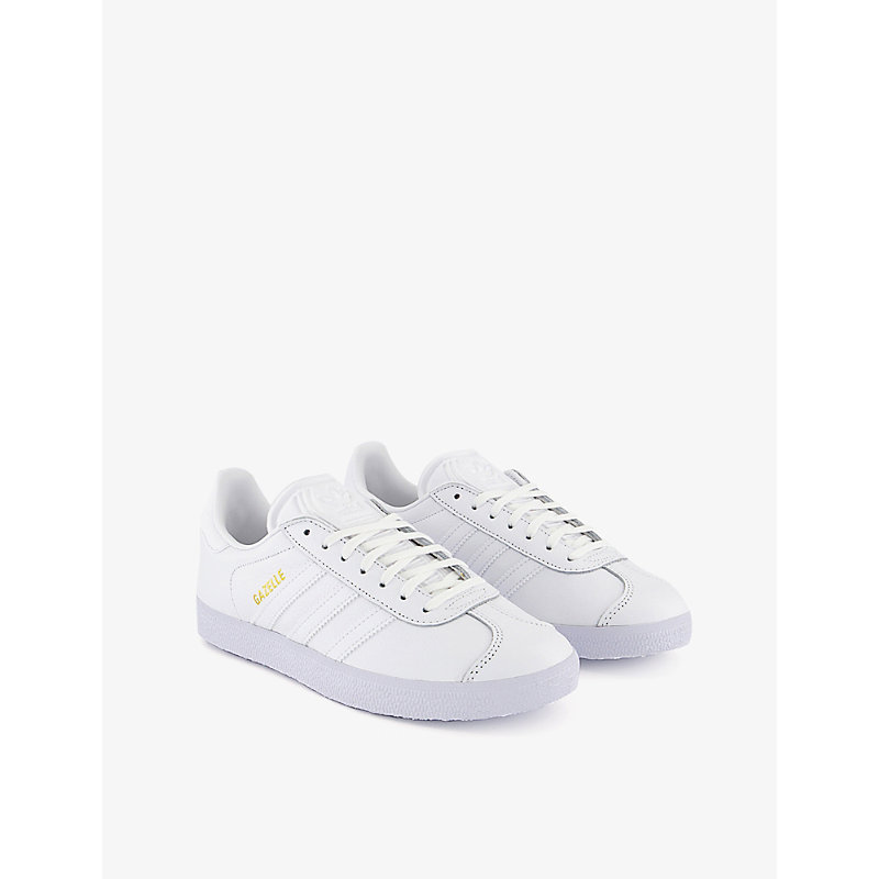 Mens White White Gazelle Lace-up Leather Trainers