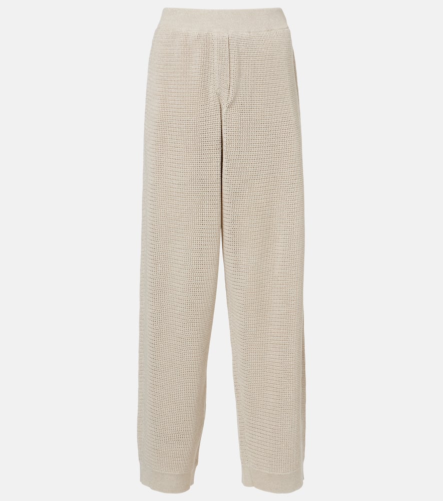 Knitted cotton-blend wide-leg pants