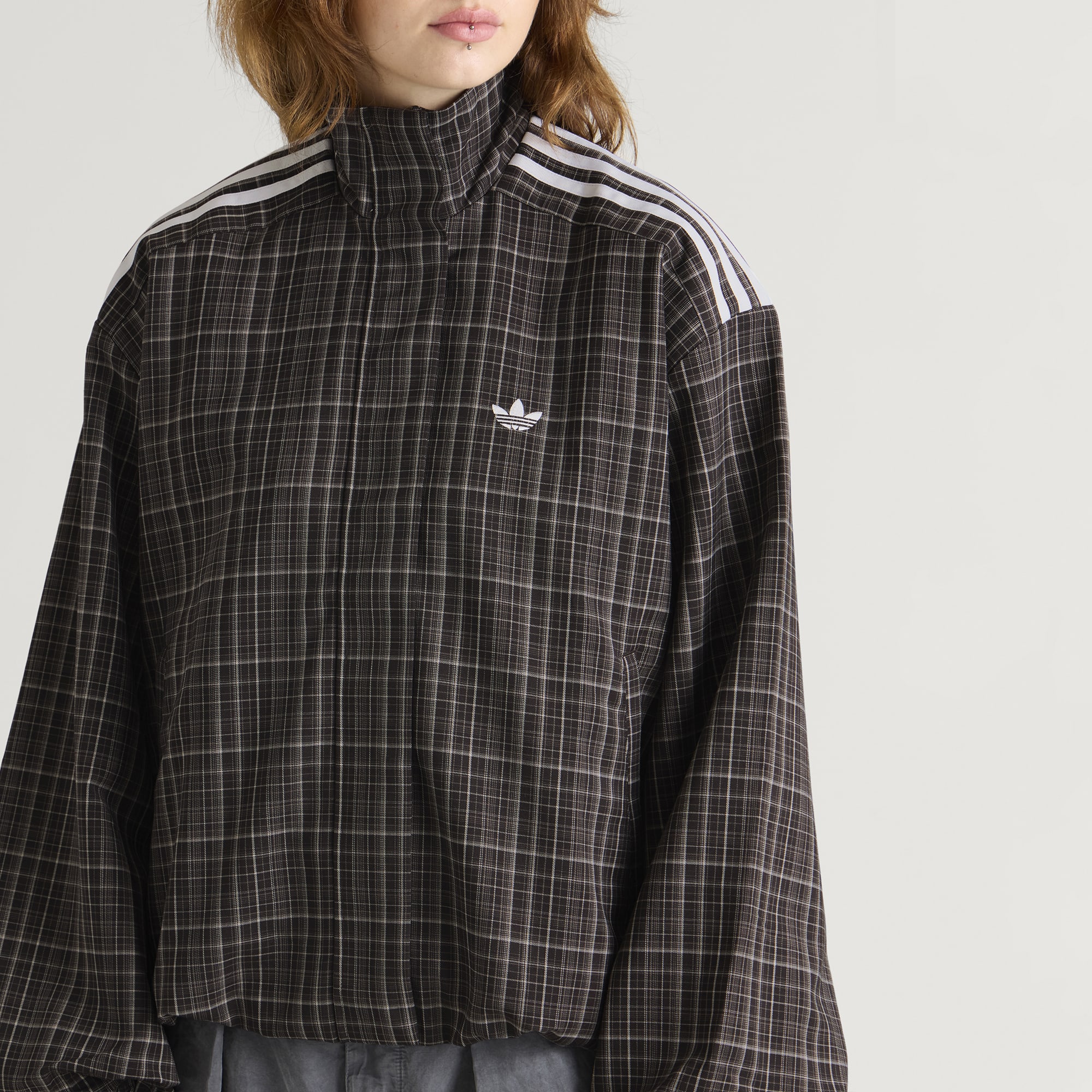 Women's Check Track Top in Night Brown