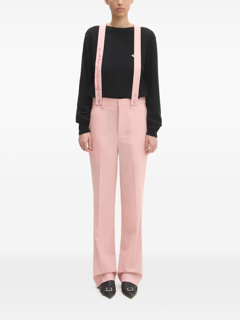 Wool embroidered-strap trousers - Pink
