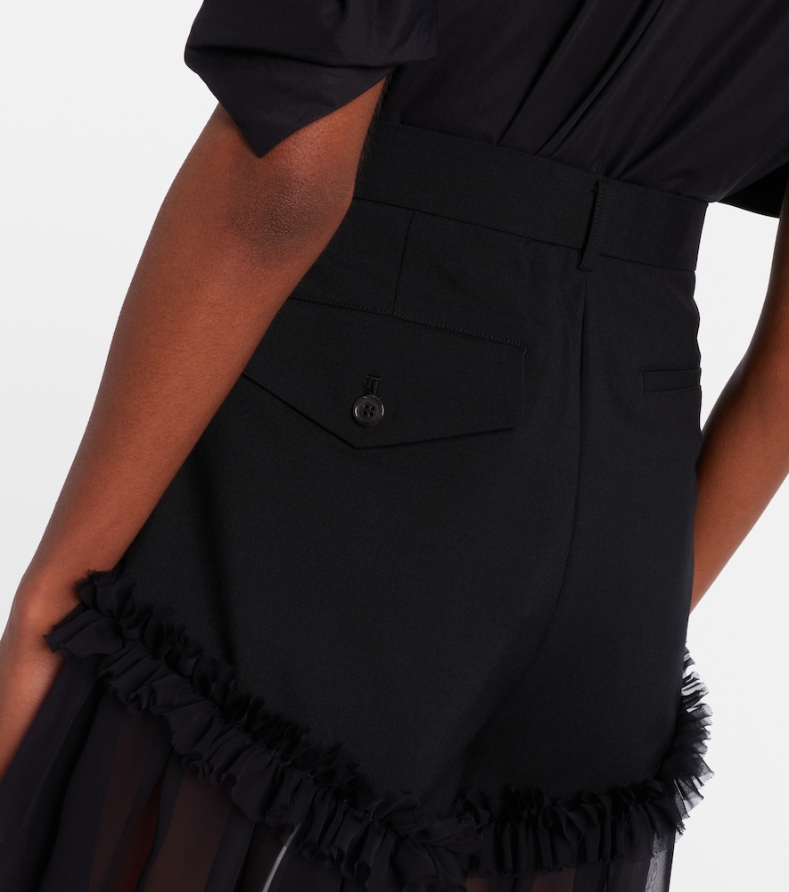 Ruffled tulle and wool shorts