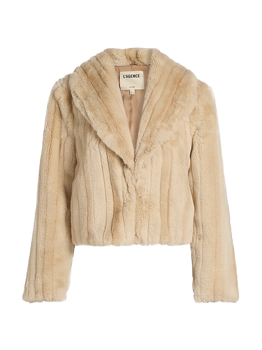 Women's Davy Faux fur Cropped Jacket - Latte Striped Fur