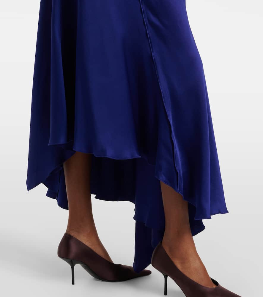 Draped asymmetric satin midi dress