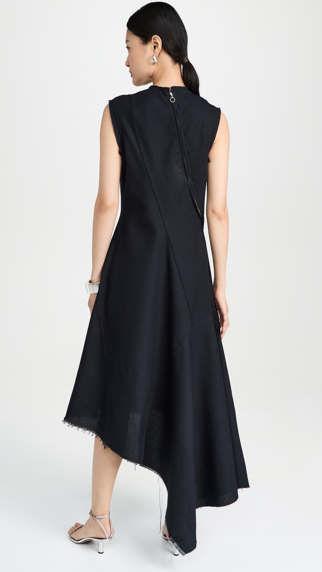 Long Sleeveless Twisted Asymmetric Hem Dress Black