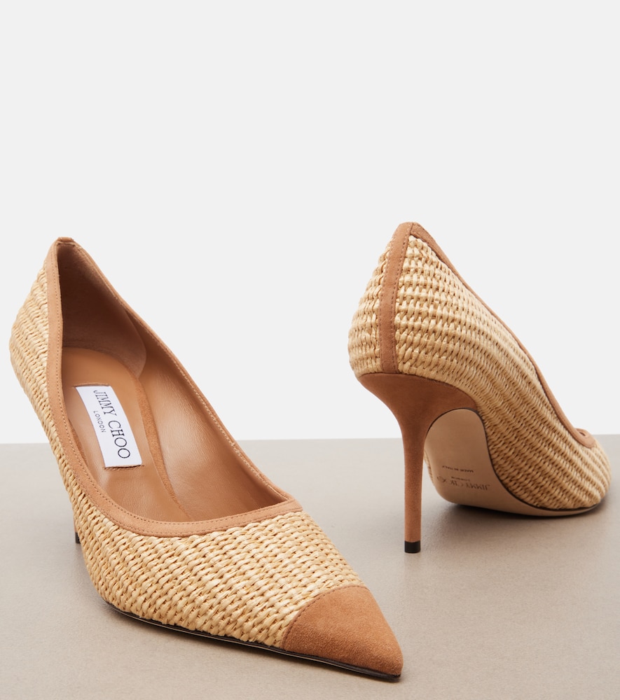 Love suede-trimmed raffia pumps