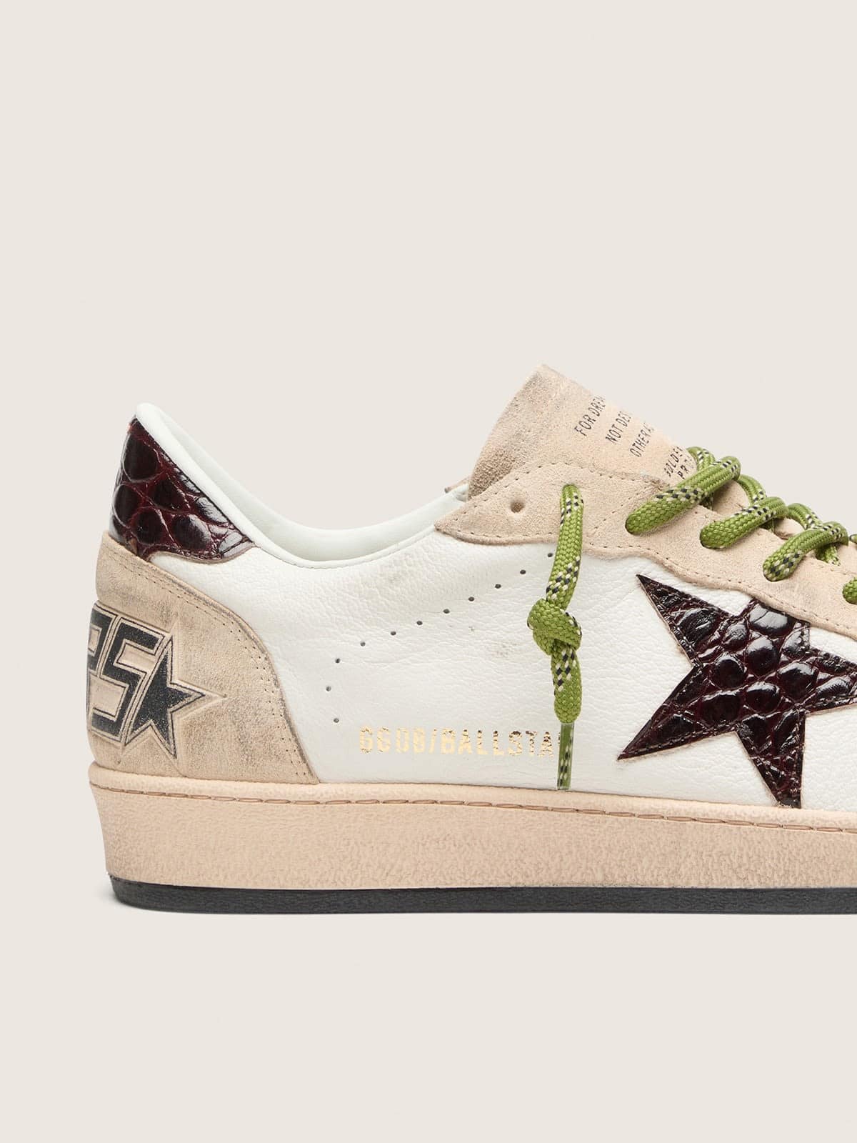 Golden Goose - Men's Ball Star In White Leather With Burgundy Croc-effect Star, Man