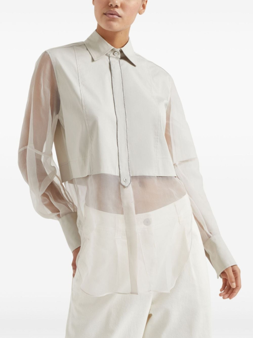 Monili-embellished layered shirt - Neutrals