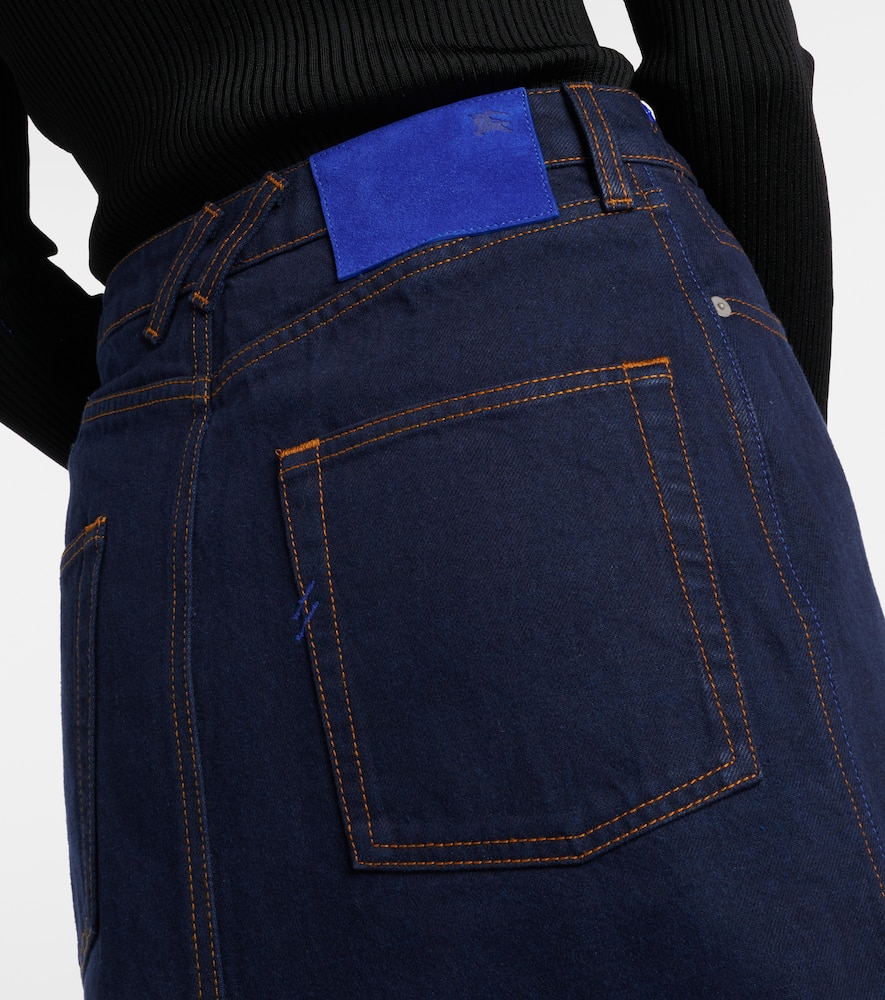 High-rise denim midi skirt