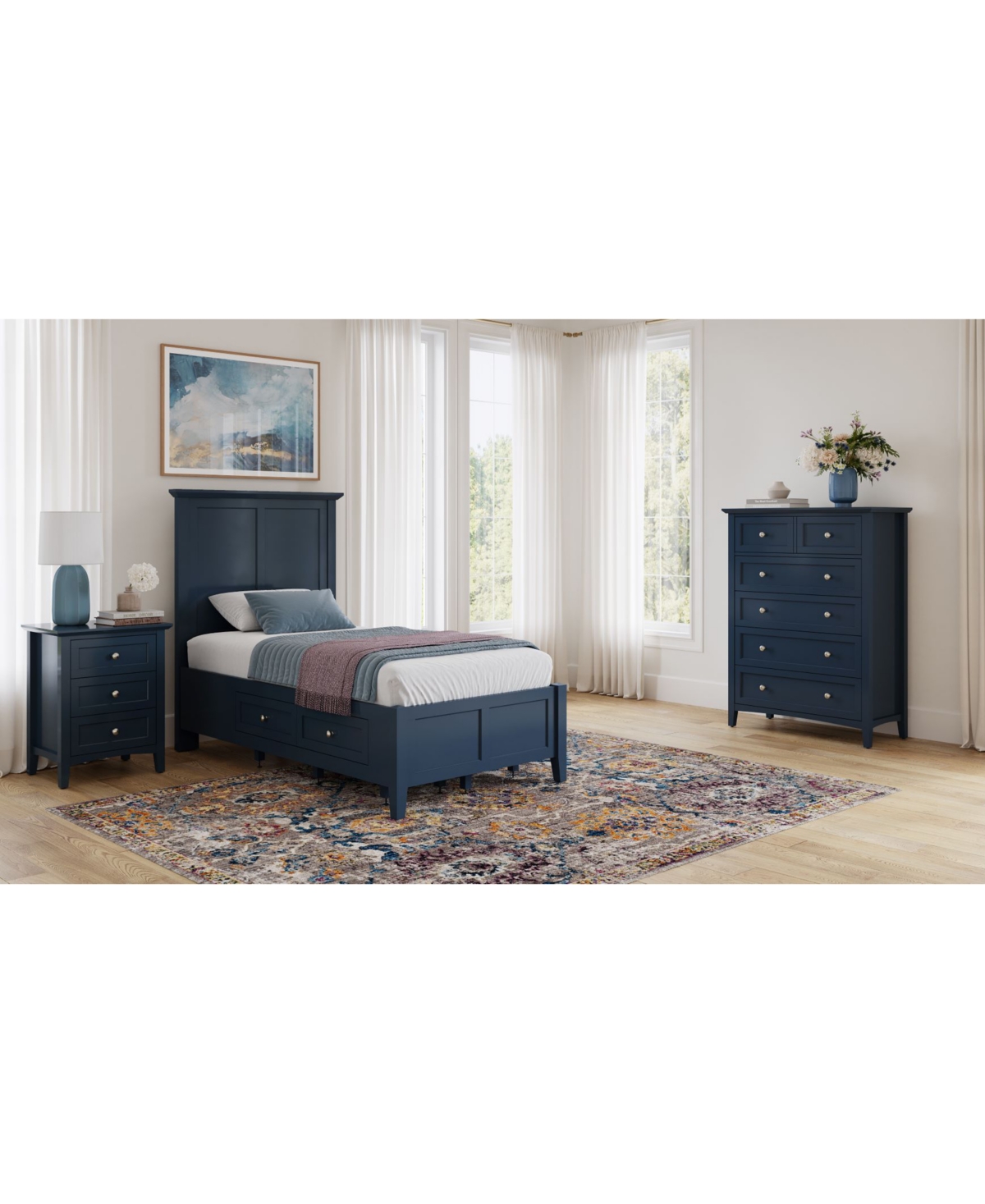 Hedworth Twin Storage 3-Pc. Set (Bed, Chest & Nightstand) - Blue