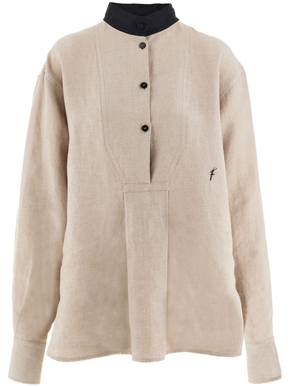 Logo-embroidered linen shirt - Neutrals