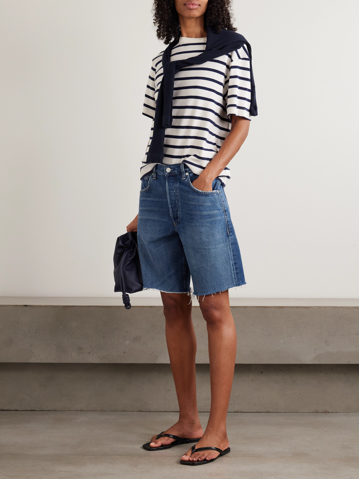 Ayla Frayed Denim Shorts - Blue
