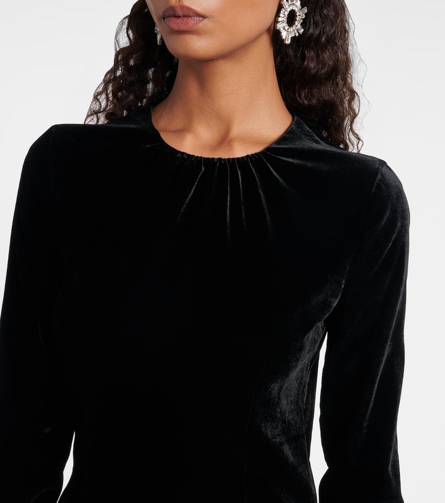 Ruched silk-trimmed asymmetric velvet gown