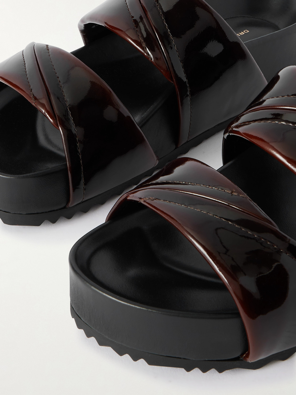 Patent-leather Platform Slides - Brown