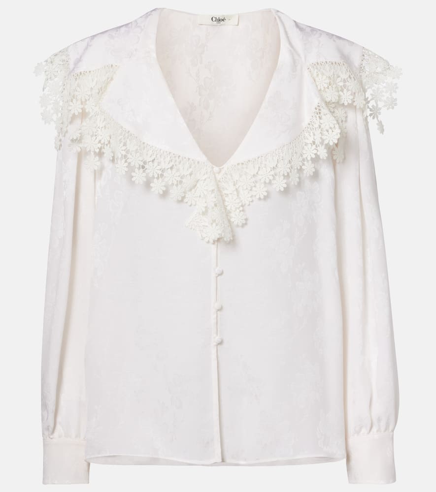 Chloé Lace-trimmed floral jacquard silk blouse