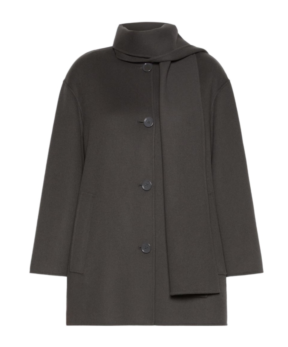Short wool coat with scarf - Dark grey