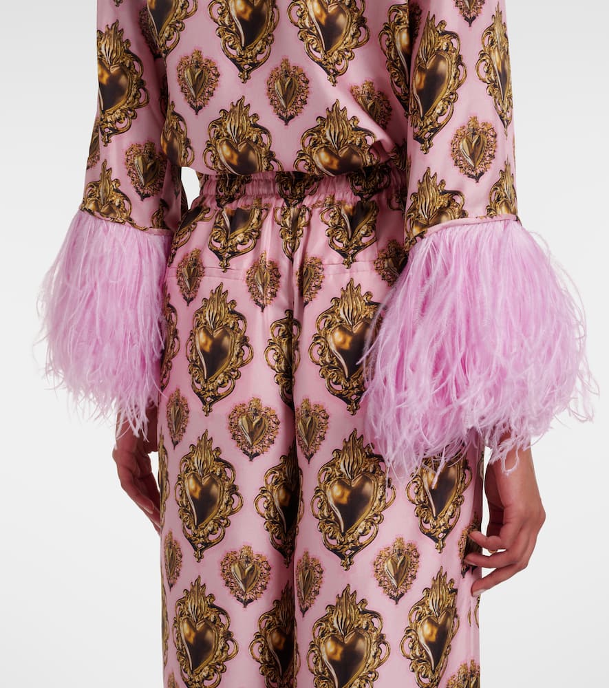 Printed high-rise silk palazzo pants