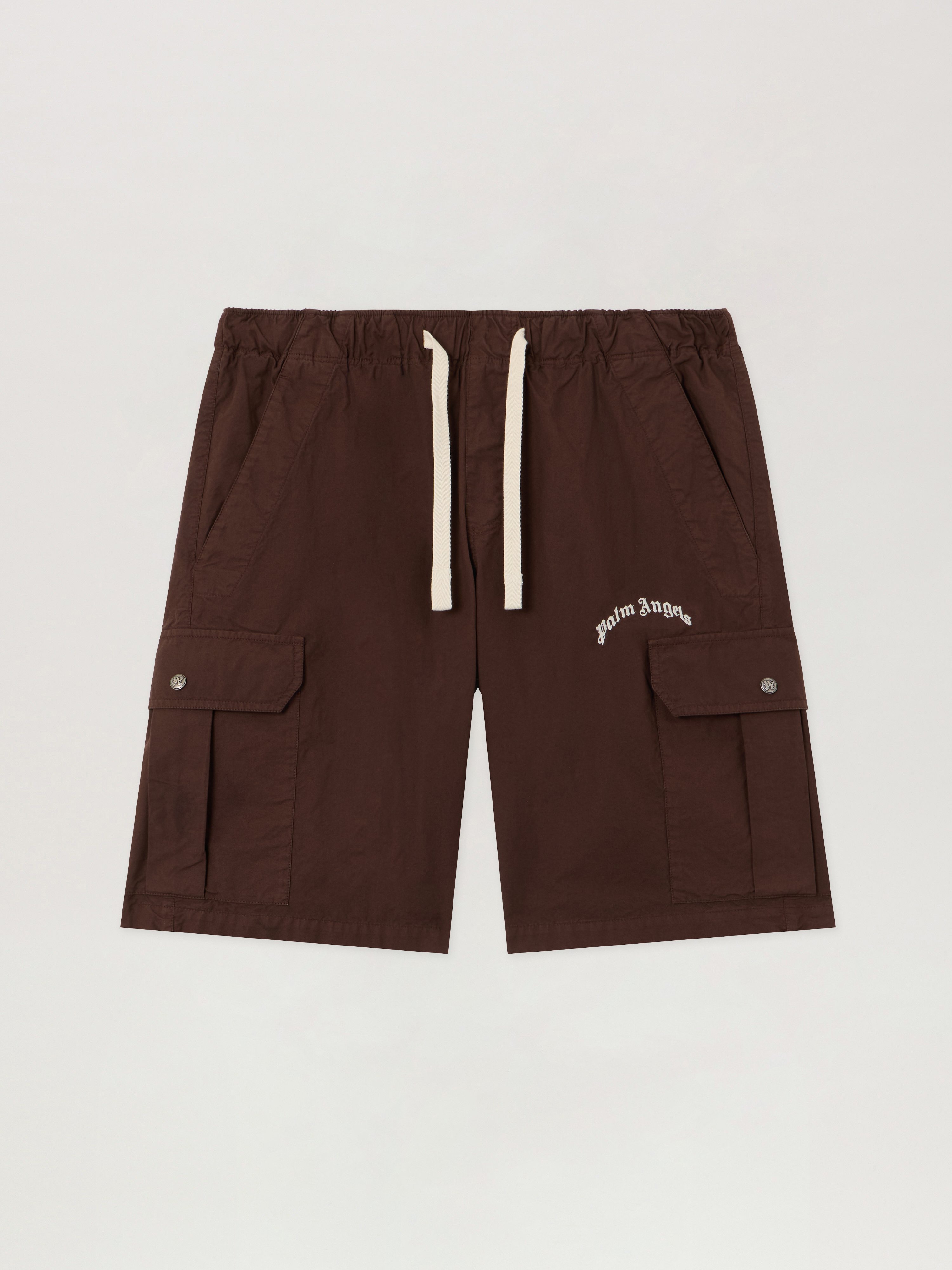 Curved Logo Loose Cargo Shorts Man  Brown Off White