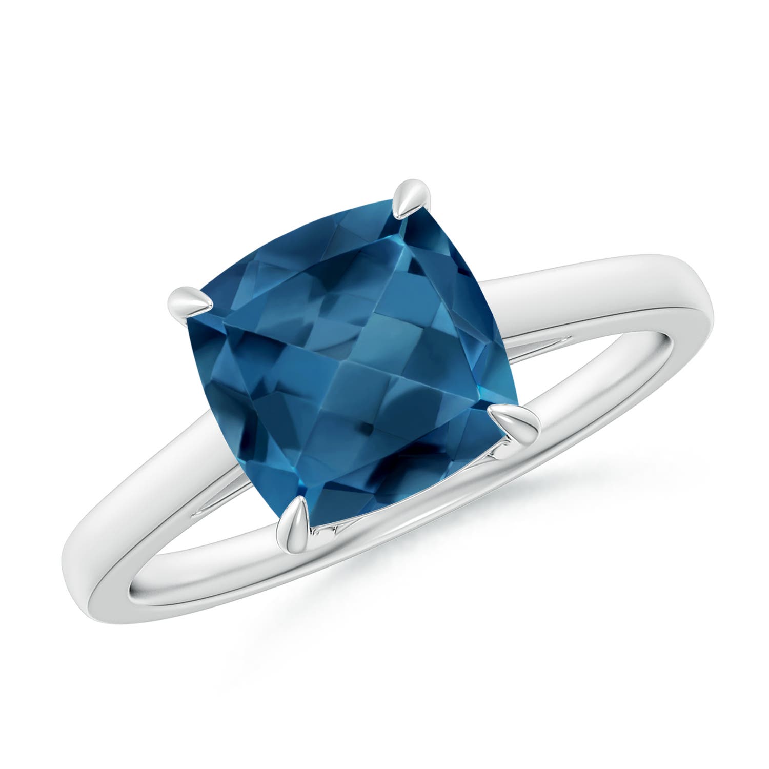Angara 2.5 Carats Classic Solitaire Cushion London Blue Topaz Cocktail Ring in Platinum