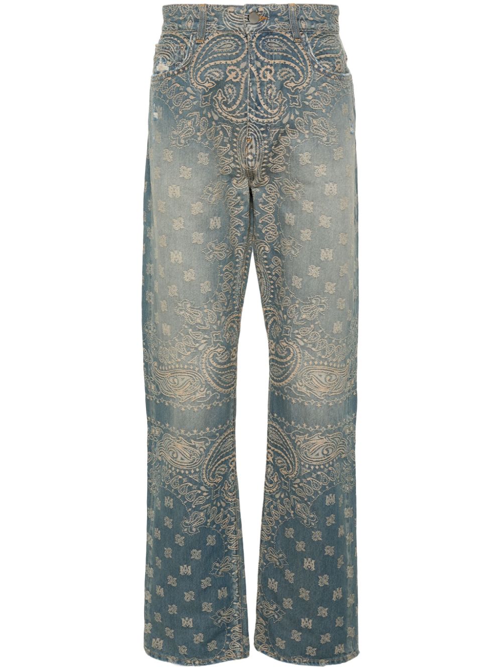 Bandana-jacquard straight jeans - Blue