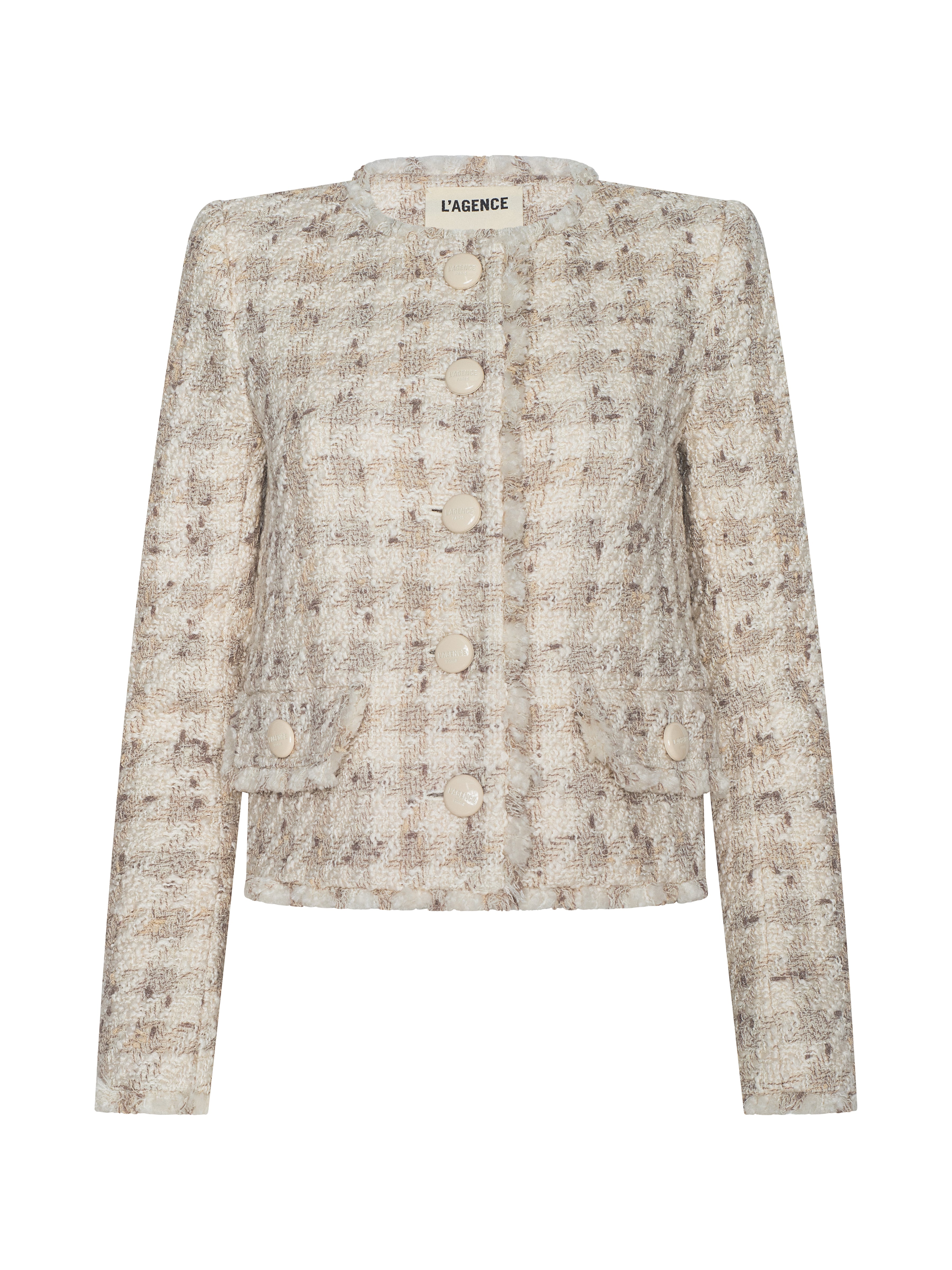 Zell Houndstooth Tweed Jacket In Taupe/grey Houndstooth