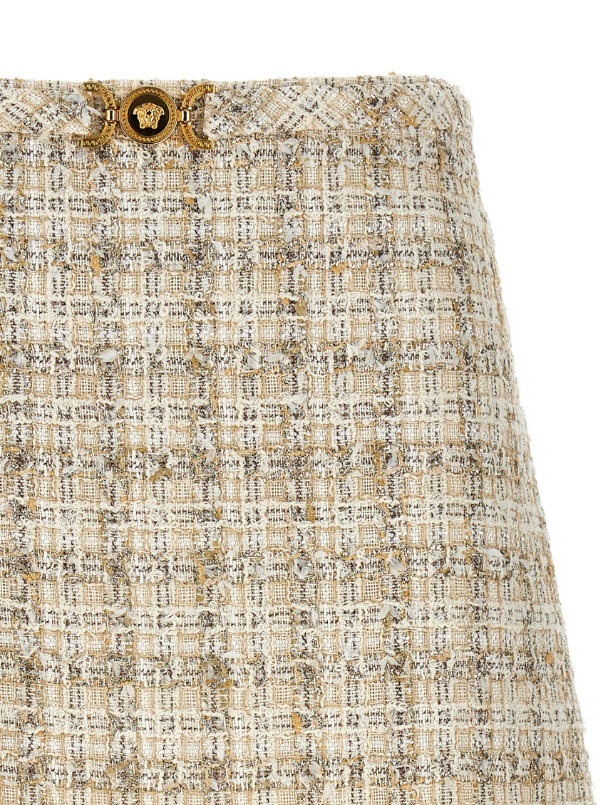Beige Skirt With Medusa Head Hook In Tweed Woman