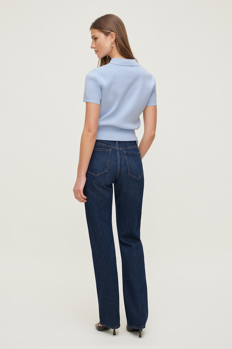 Cara Rigid High Rise Straight Leg Jeans - Blue - Women Clothing