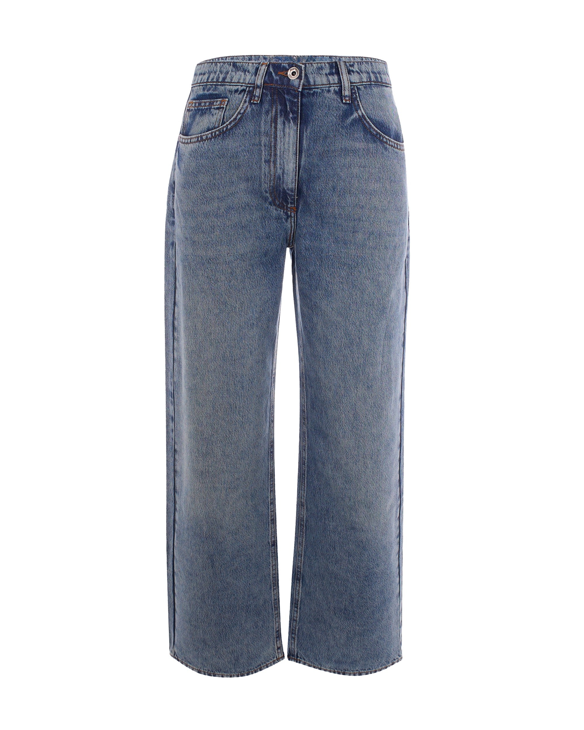 Warm Blue Wash Cotton-Lyocell Jeans — Blue