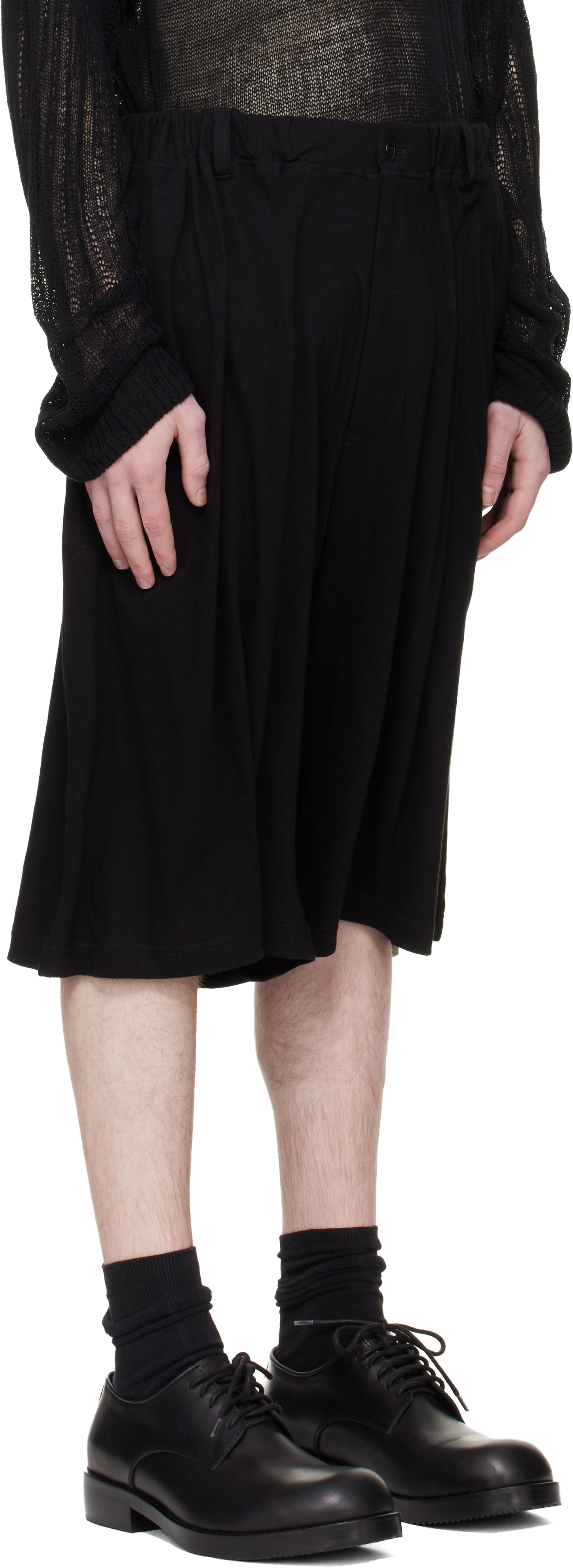 Black Cotton & Linen Jersey Shorts