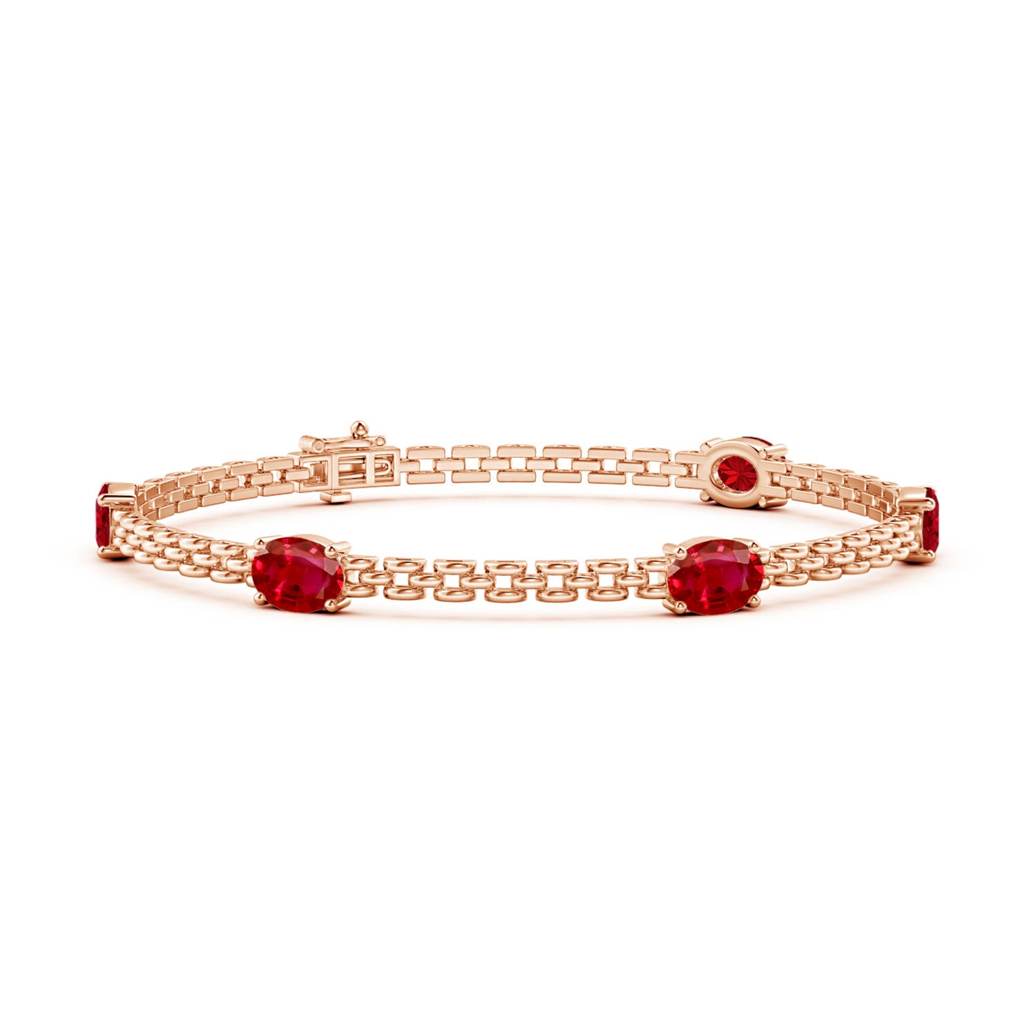 Angara 5.0 Carats Five Stone Oval Ruby Station Link Bracelet in 14K Rose Gold