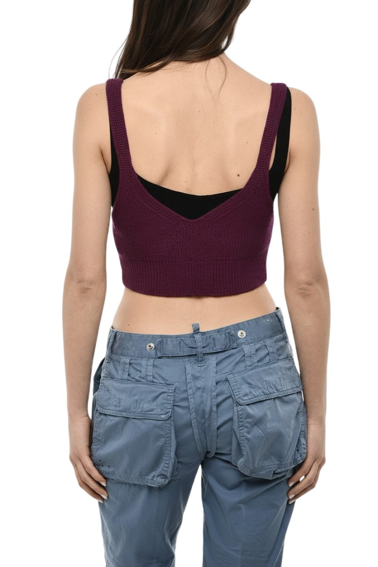 Purple Knitted V Neck Top
